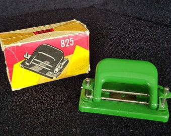 Vintage bright green small desktop hole punch - Made in Czechoslovakia