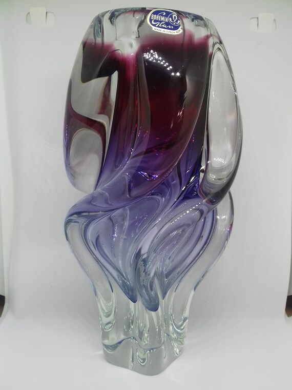 Bohemia Unusual Glass Vase Pink Purple Etsy