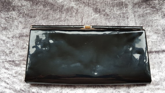 black patent evening bag
