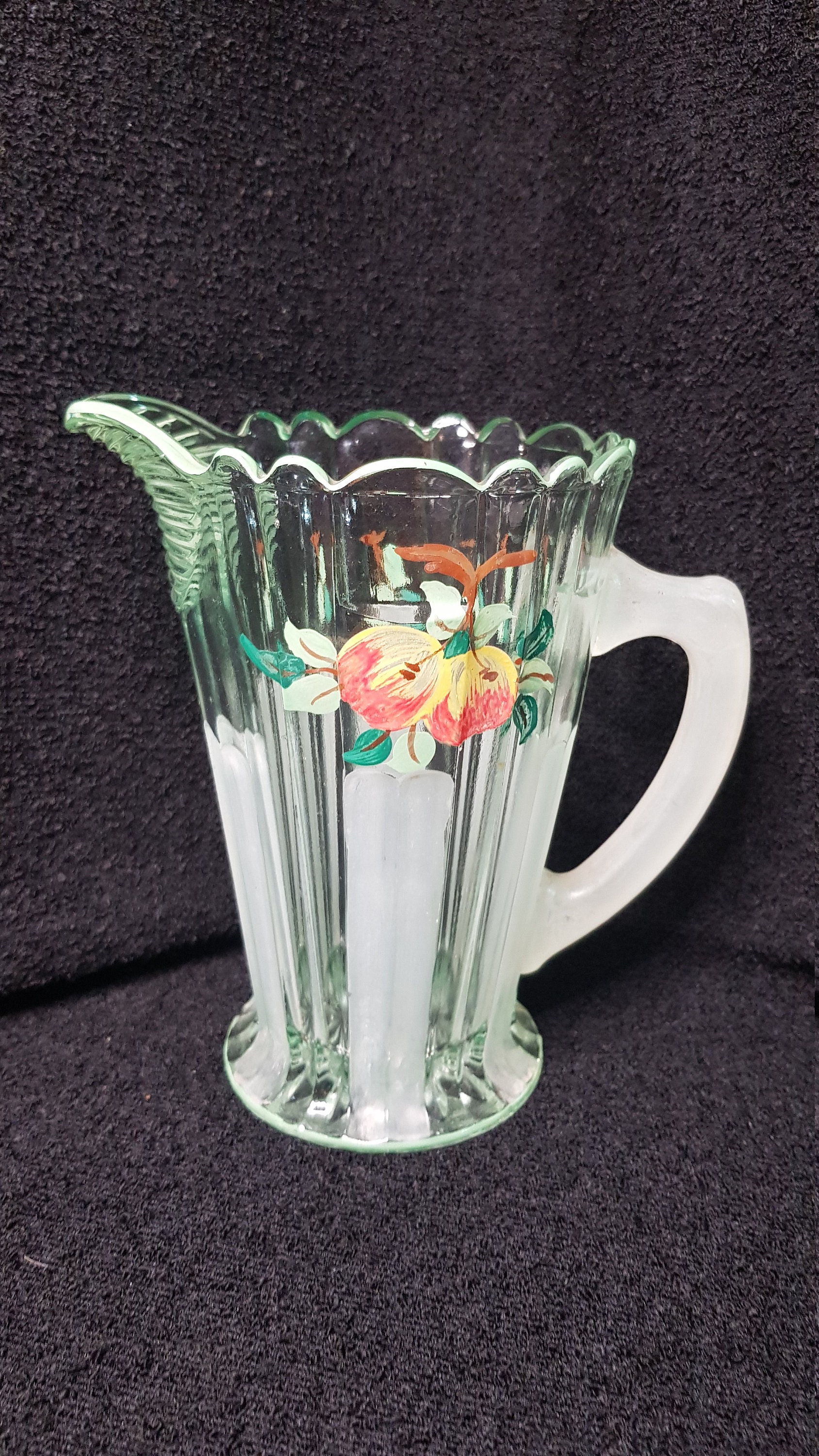Lovely Hand Painted Green Glass Jug Etsy