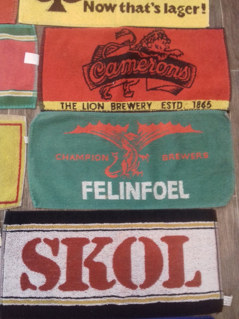 Vintage pub beer/bar towels. Etsy