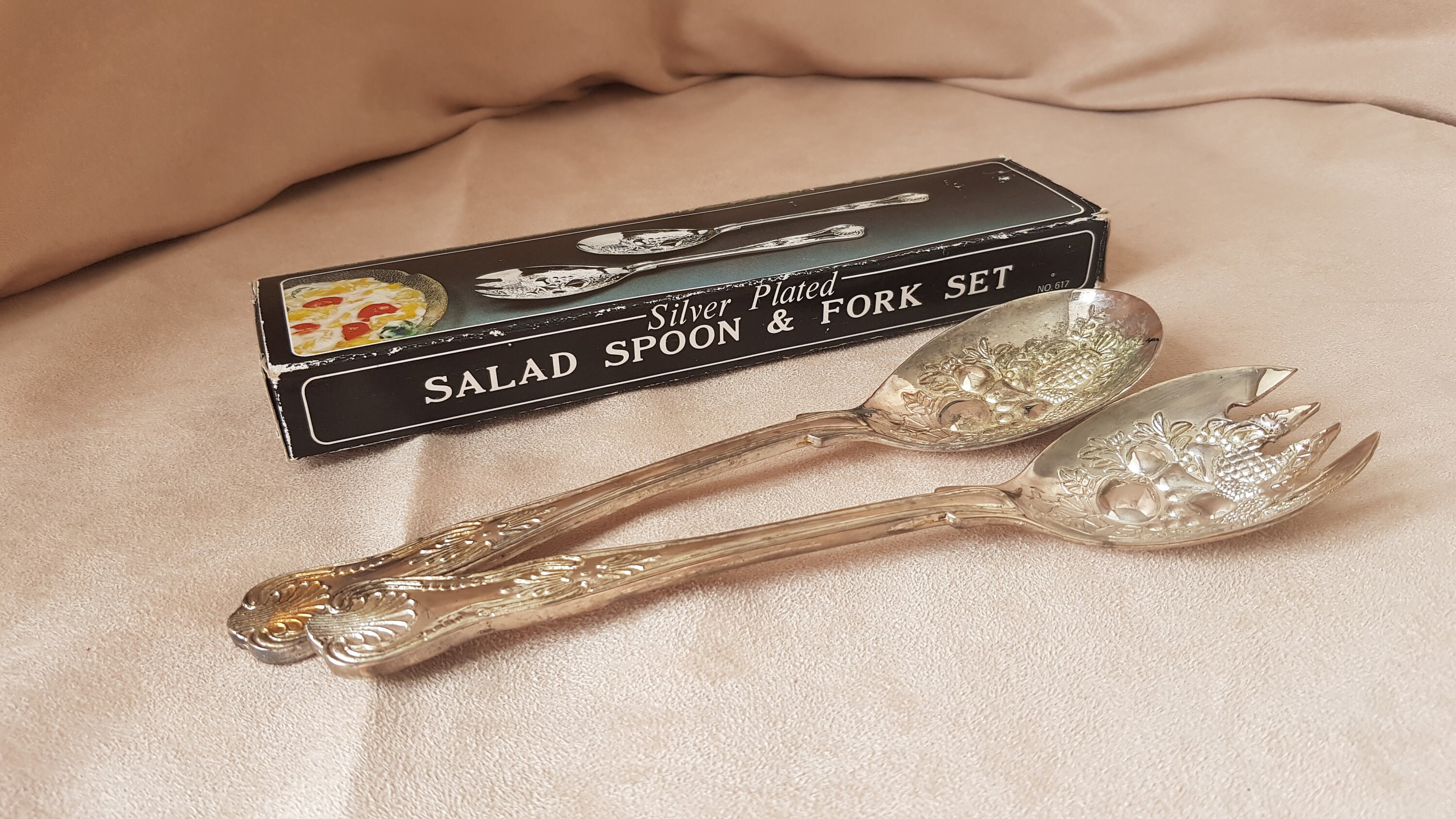 Vintage boxed silver plated salad spoon & fork set Etsy