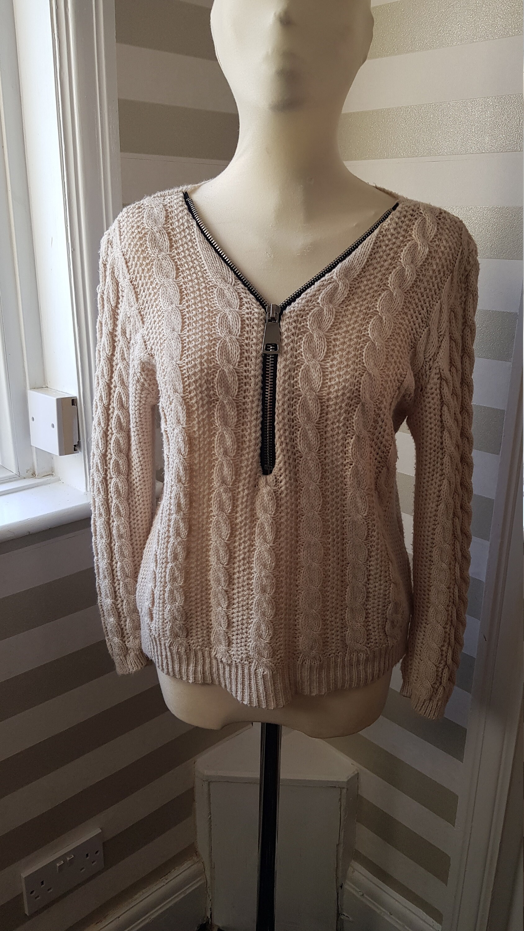 Image of Cream Knitted Ladies Aran Style Jumper