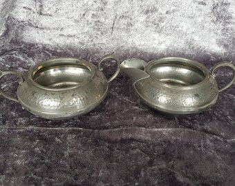 English pewter milk and sugar bowl