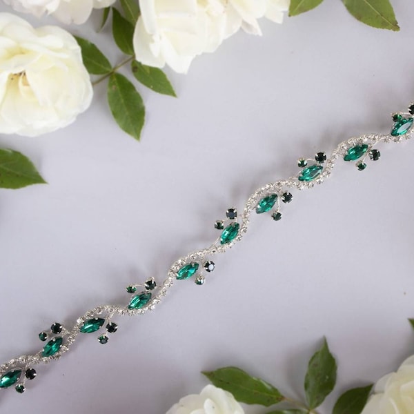 Emerald bridal sash Rhinestone wedding belt Crystal sash belt for bride or bridesmaid