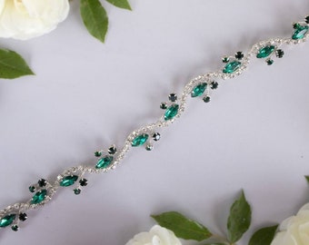 Emerald bridal sash Rhinestone wedding belt Crystal sash belt for bride or bridesmaid