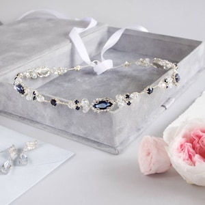 Navy blue bridal belt for wedding Dress sash with bling crystal Bridesmaid rhinestone belt