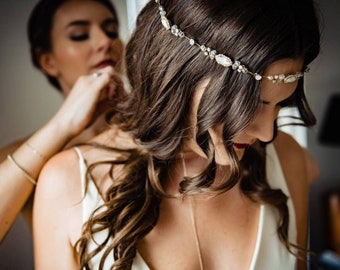 Bridal halo headband Opal wedding hair piece Crystal headpiece Rhinestone hair vine