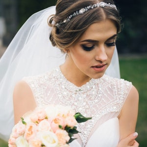 Crystal wedding headpiece Bridal headband silver, Crystal hair vine, Bridal halo