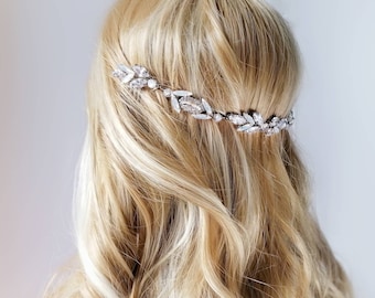 Diadema nupcial, tocado de boda con ópalo, adorno para el cabello de cristal