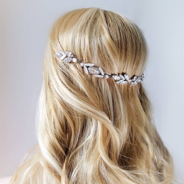 Bridal head chain for wedding Hair vine Circlet hair chain Wedding forehead headpiece with cubic zirconia or clear crystal