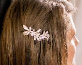 Bridal hair comb for wedding, Crystal piece pin, Small jewelry headpiece for bride or bridesmaid with silver leaves