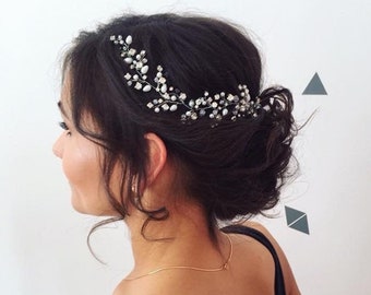 Bridal hair vine Pearl headband for wedding Headpiece for bride Crystal hair vine