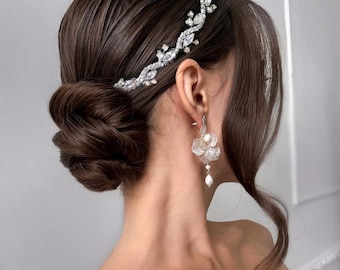 Wedding headband for bride Hair piece with crystals Bridal halo headpiece