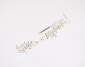 Bandeau de mariée pour mariage, serre-tête en perles avec feuilles de cristal, postiche pour mariée