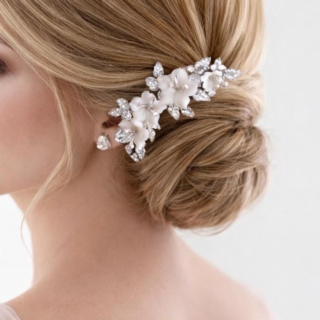 Bride Comb Pin Floral Bridal Hair Pin, Wedding Comb With Flower and Crystal Leaves for ...