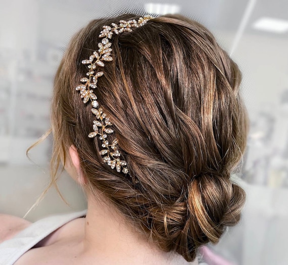 Crystal Bridal Headband: Silver Leaf Wedding Hairpiece - Etsy display picture 2