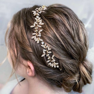 Bridal hair piece with crystal Head piece leaves for wedding Hair band in Gold or Silver Bridal head chain