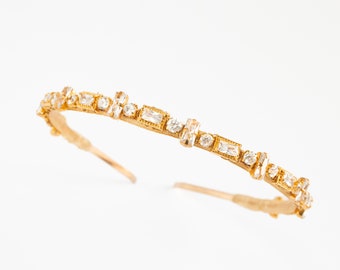 Gold bridal headband, Crystal wedding headpiece, Cubic zirconia hair piece for bride