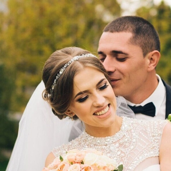 Pearl Bridal Headband: Rhinestone Wedding Hair Vine