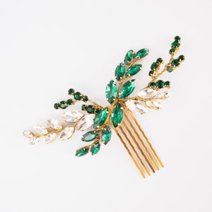 Emerald wedding hair comb, Bridal piece, Green crystal headpiece