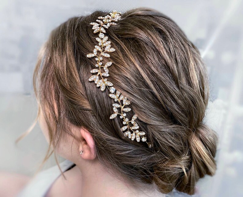Bridal hair piece for wedding with crystal leaves in gold or Etsy