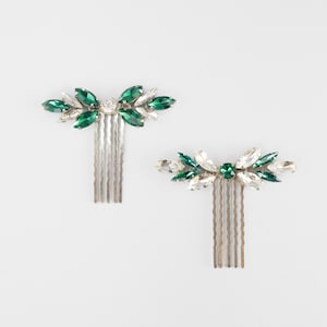 Emerald green crystal comb, Bridal hair piece, Wedding pin