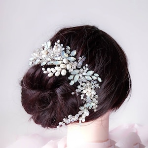 Opal bridal hair vine Wedding hair band with pearl Hair vine for boho wedding, Opal jewelry