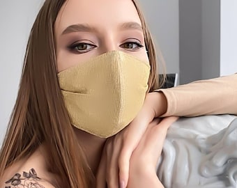 Sparkly Gold Face Mask: Glam Holiday Mask, 3-Layer Cotton