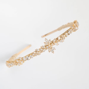 Bridal headpiece for wedding, CZ crystal headband, Gold Victorian tiara crown