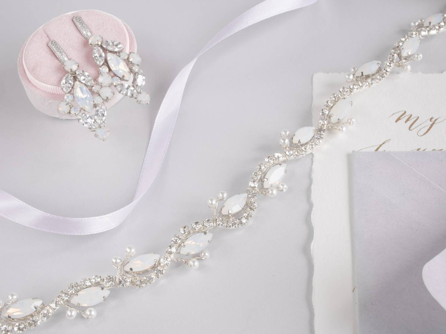 2892 Bridal Belt Hand Pearl Rhinestone Wedding Clear Crystal For Thin Pearl Bridal Belt, Wedding Dress Belt, Pearl Bridal  main image 2