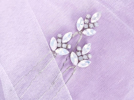 Opal Crystal Bridal Hair Pins: Wedding Headpiece, Bridesmaid Hair Accessory