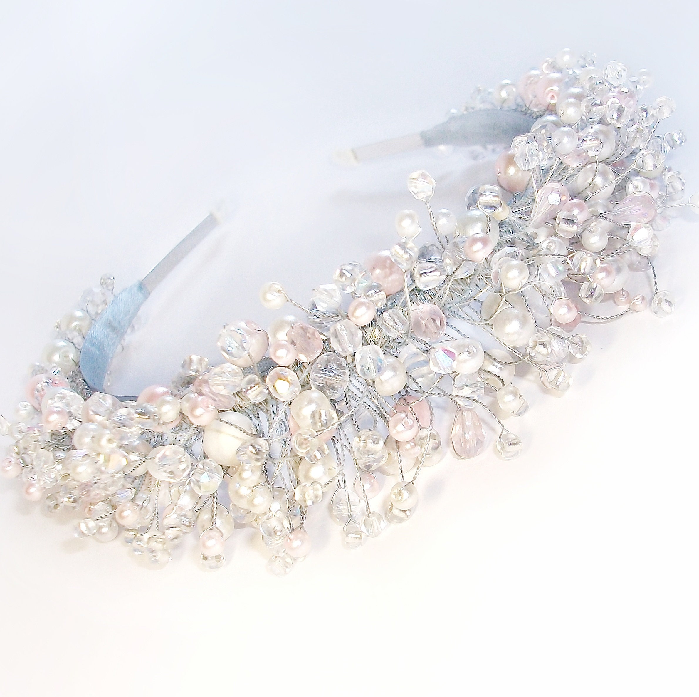 Tiara de novia perla para la boda cristal de tocado corona Etsy