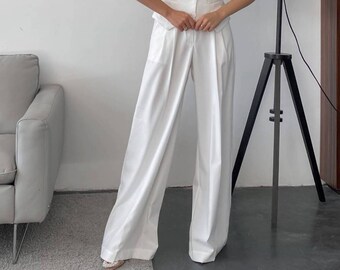 White Women Pants, Palazzo Suit, Formal Trousers, Rehearsal Dinner, Wedding Suit, Engagement Suit, Wide Leg Pants, Bridesmaids Set