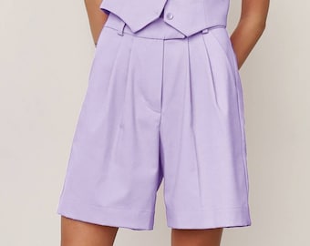 Lilac Women Shorts, Purple Bermuda Shorts, Lavender Shorts, Oversized Blazer, Summer Wedding, Bridesmaids, Women Suit Set, 3 Pcs Suit