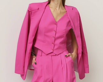 Fuchsia Pantsuit: Woman's Hot Pink Blazer, Formal Occasion
