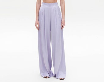 Lilac Satin Pants, Wide Leg Pants, Women Palazzo, Satin Trousers, Silk Pants, Silk Palazzo, Women Pants, High Waisted Pants,Purple Satin Set