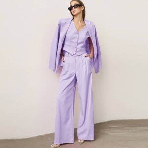 Lilac Palazzo Pants, Wide Leg Pants, Women Pants, Purple Pantsuit, Lavender Set, Wedding Guest Wear, Office Suit, Formal Suit, Anniversary