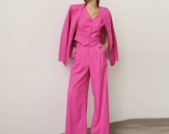 Fuchsia Palazzo Pants Suit: Women's Wedding Guest Blazer