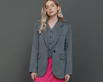 Women Gray Blazer, Formal Blazer, Women’s Suit Set, Office, Party Suit, Cocktail, Prom Blazer, Oversize Fit