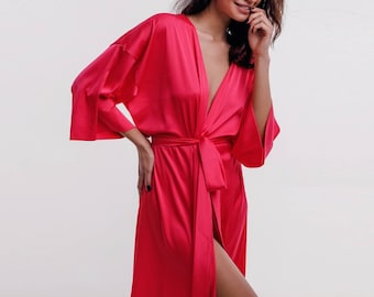 Pink Bridesmaid Robe, Wedding Gift, Bridal Party Robes, Bridesmaid Gift, Silk Bride Robe, Hot Pink Robe, Sleepover Party, Silk Dressing Gown