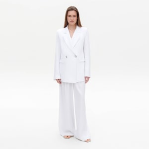 White Linen Women Suit, Pants Suit, Palazzo Suit, Blazer For Women, Custom Linen Pants Suit Women, Casual Linen Blazer And Linen Pants