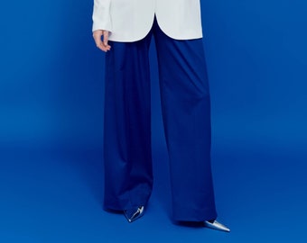 Dark Blue Pants, High Waisted Pants, Woman Trousers, Relaxed Office Suit, Navy Blue Pants, Three Piece Suit, Palazzo Pants, Formal Pantsuit