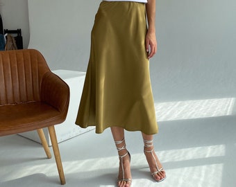 Many colors silk satin skirt bias cut Silk slip skirt midi Silk clothing Silk basics beige black sand silk skirt sale