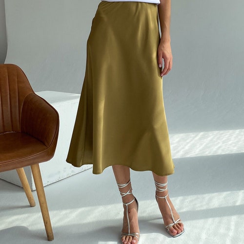 Many colors silk satin skirt bias cut Silk slip skirt midi Silk clothing Silk basics beige black sand silk skirt sale