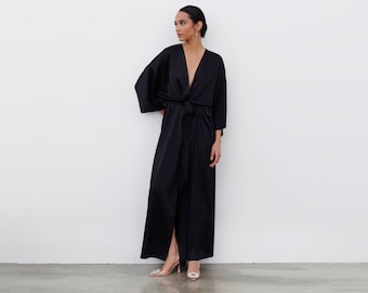 Black Satin Kimono Robe: Bridal Party, Silky Long Robe