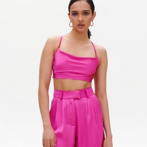 Pink Silk Satin Camisole Top: Custom Made Spaghetti Strap Cami