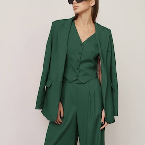 Emerald Green Blazer, Woman Blazer, Wedding Guest Suit, Prom Suit, Formal Blazer, 3-Piece Pantsuit, Bridal Set, Rehearsal Dinner, Party image 1