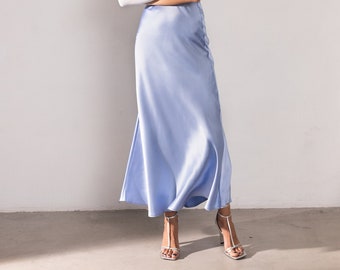 Silk slip skirt blue silk skirt midi satin skirt midi silk skirt for women high waisted skirt midi bias cut skirt satin maxi skirt silk maxi