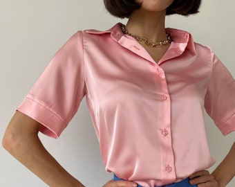 Silk Blouse For Women, Short Sleeves Silk Shirt, Sleeves Silk Blouse, Tie Silk blouse, Summer Clothing, Office Wear, Mulberry Silk Blouse